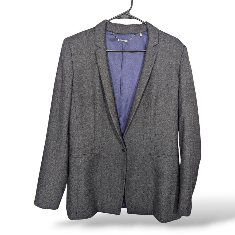 ELIE TAHARI Blazer 14 Wool Blend  Single Snap Button Gray Office Career Academia